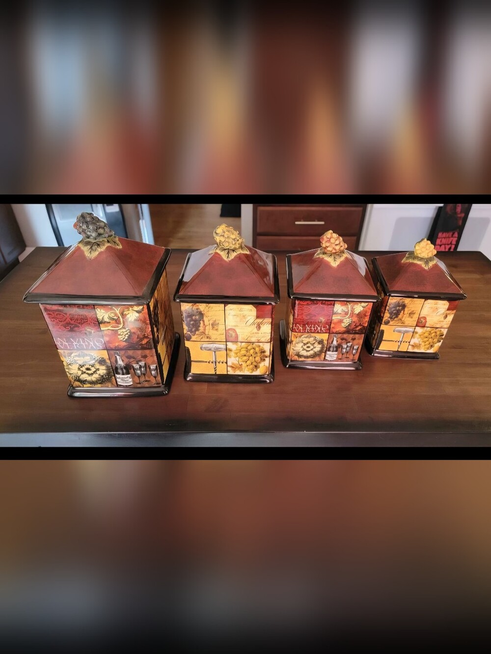 Decorative Wine Patchwork Ceramic Canister Set In 4 Different Sizes